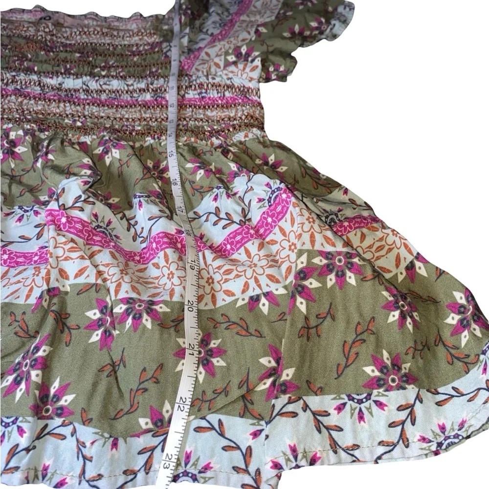SO Floral boho Rayon Top with Pink‎ and Green Accents size XL